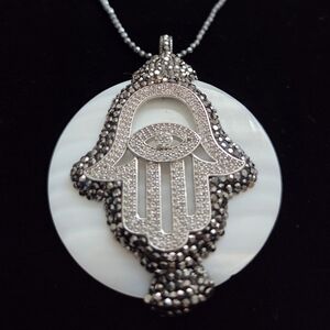 Talya Designs Sterling Silver On The Genuine Stone Large Hamsa Pendant Necklace